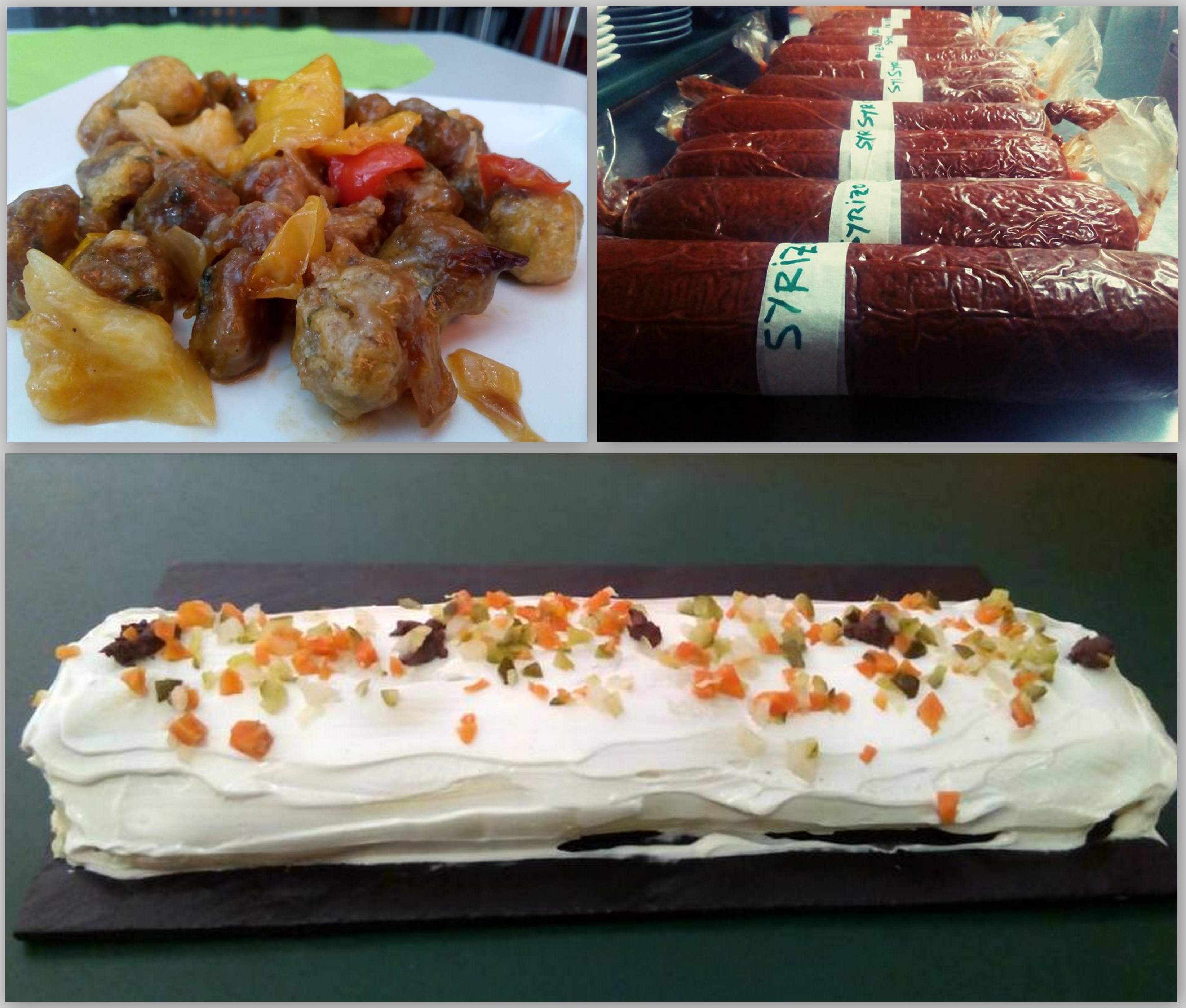 Cerdo agridulce vegano, syrizos (chorizos veganos) y la barricada son tres de los platos reberdes que siempre están disponibles.